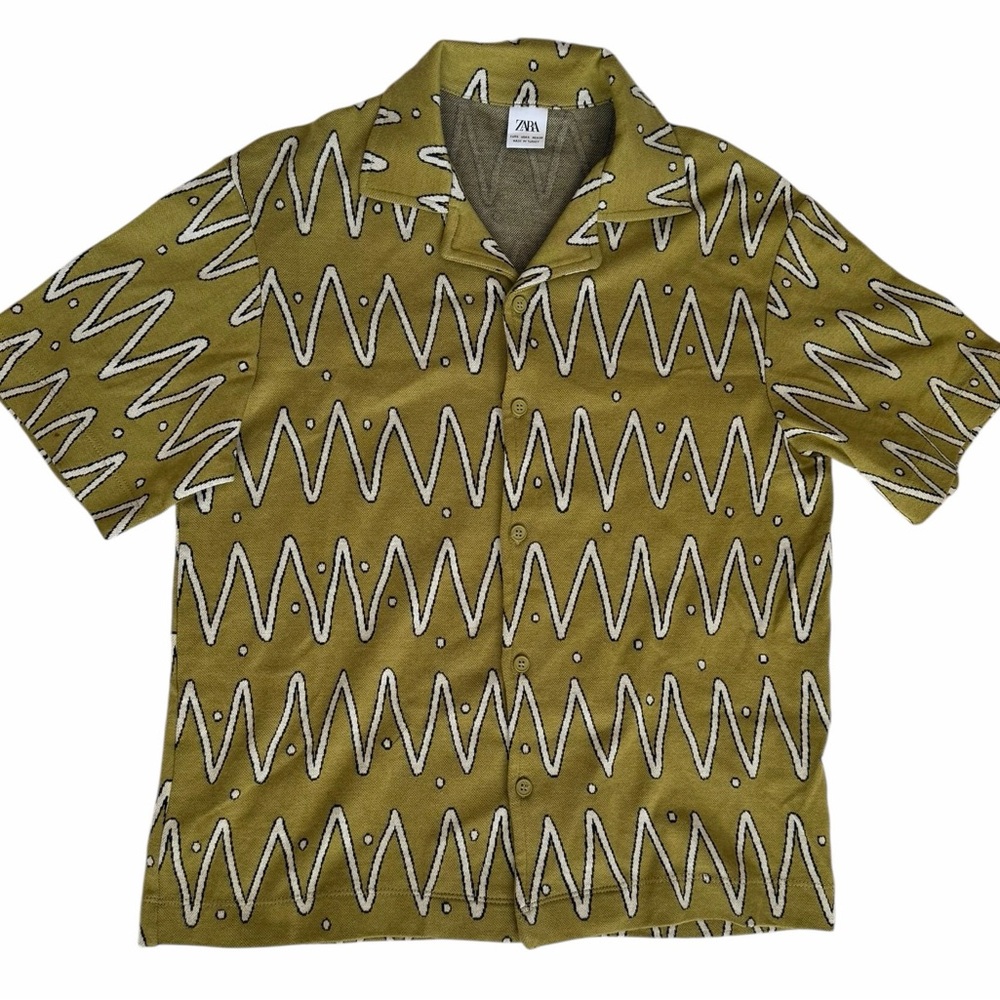 Zara Men's Casual Olive Zigzag Shirt